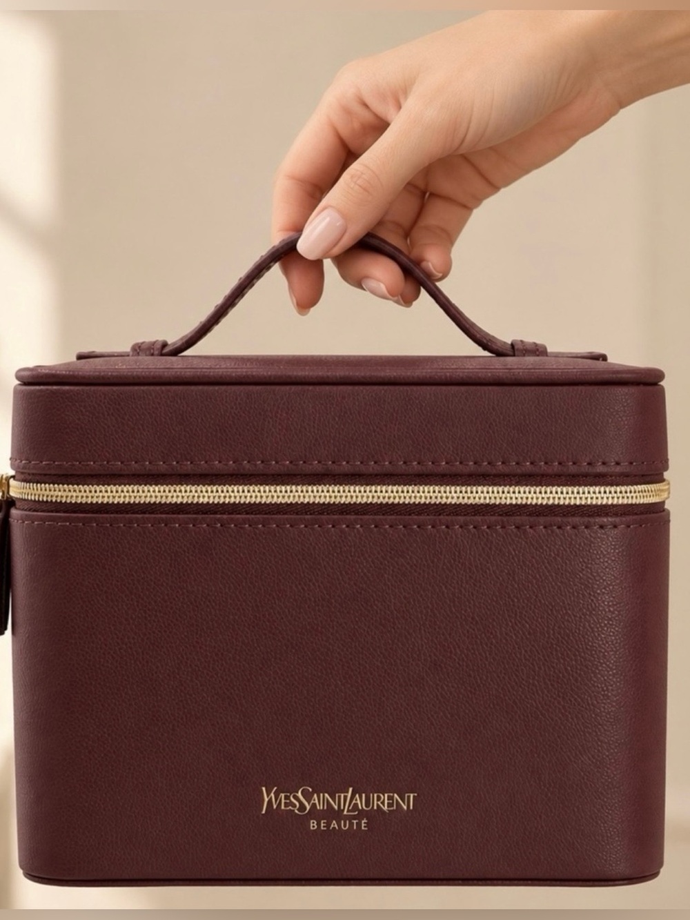 Yves Saint Laurent Burgundy Leather Vanity Case with Gold Hardware